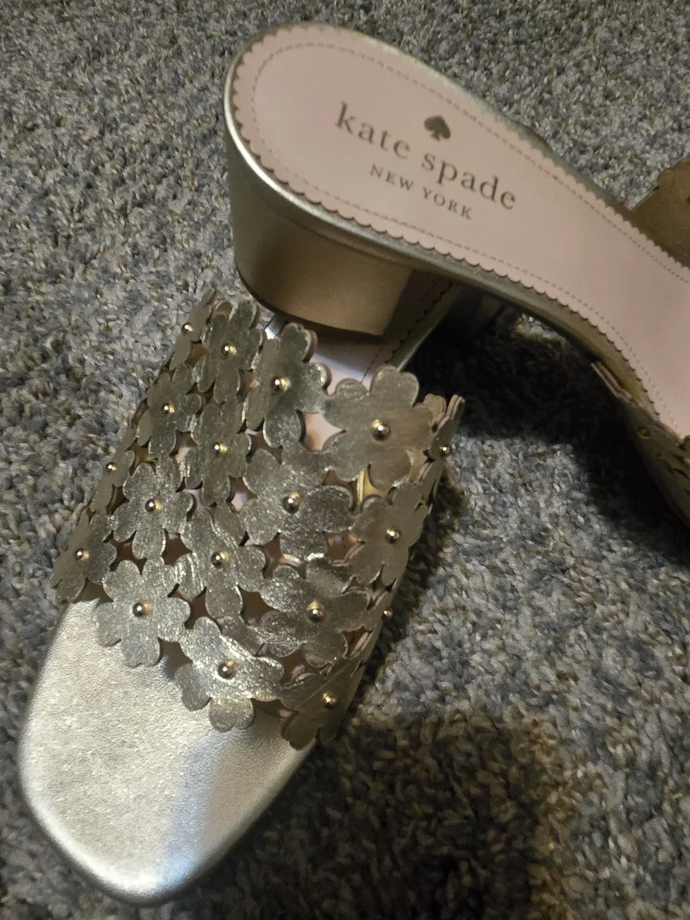 Kate Spade Gold Floral Laser-Cut Slide Sandals
